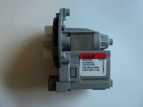 Lúgszivattyú Askoll 25W előreálló kivezetéssel # UNIVERZÁLIS mosógép ürítő, szivattyú, ASKOLL M116 RS0628 csavaros, elöl sarus #