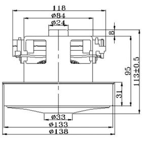   Porszívó motor Samsung1400W univerzális # (csőr nélkül) magasság: 112MM, Ø134MM. 1400W, 230V, 50HZ. (020)#